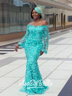 Turquoise Lace African Prom Dress Evening Dress sold by Wedding store on Storenvy Lace Styles For Wedding Guest, Styles For Wedding Guest, African Lace Dress, Latest Asoebi Styles, Lace Styles For Wedding, Aso Ebi Lace Styles, African Lace Styles, Beautiful Lace Dresses, African Prom Dresses