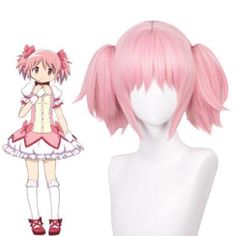 an anime wig with pink hair and short bangs