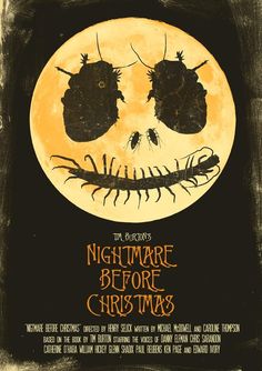 an image of two bugs in front of a full moon with the words nightmares before christmas written on it