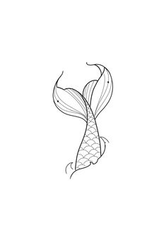 a black and white drawing of a fish with its tail curled up in the air