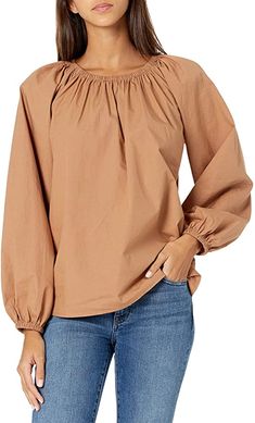 Amazon.com: The Drop Women's Florence Loose Gathered Neck Balloon-Sleeve Poplin Top: Clothing Metallica T Shirt, Balloon Sleeve Top