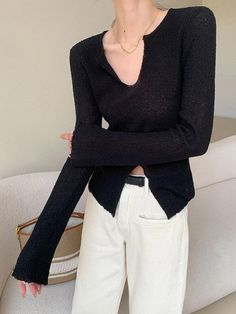 This is perfect for those who are looking for a clothing for a good price. It is fashionable, stylish, and it will look great on anyone who wears it. Do you wanahavit? SIZE S:shoulder:37cm,Bust:74cm,Waist:68cm,sleeve length:67cm,length:57cm M:shoulder:38cm,Bust:78cm,Waist:72cm,sleeve length:68cm,length:58cm L:shoulder:39cm,Bust:82cm,Waist:76cm,sleeve length:69cm,length:59cm XL:shoulder:40cm,Bust:86cm,Waist:80cm,sleeve length:70cm,length:60cm Note: 1 inch = 2.54 cm, 1 cm = 0.39 inch Measurement b Black Long Sleeve V-neck Sweater For Layering, Trendy Black V-neck Sweater For Fall, Black V-neck Knit Top For Fall, Chic Black Sweater For Layering, Elegant Black V-neck Sweater For Fall, Black Long Sleeve Knit Top For Fall, Trendy Black Winter Knit Top, Trendy Black Knit Top For Fall, Versatile Winter V-neck Top