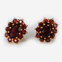 14k garnet earrings, garnet earrings, garnet stud earrings, garnet earrings for women, red garnet ea Antique Garnet Earrings, Garnet Jewellery, Ear Styling, Red Stone Earrings, Red Garnet Earrings, Front Back Earrings