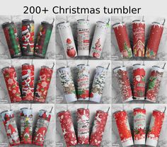 christmas tumblers are lined up on the wall