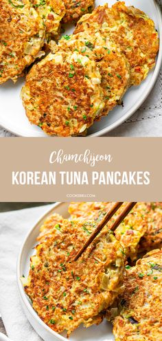 Korean Tuna Pancakes (Chamchijeon) Quick Tuna Recipes, Tuna Pancakes, Tuna Fritters, Koreansk Mad, Healthy Tuna Recipes, Recipes Chili, Pasta Bread