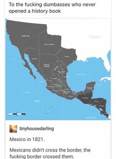 a map with the location of mexico on it, and an article about mexican border crossing them