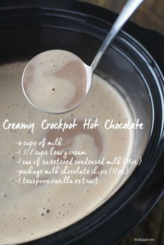 crockpot hot chocolate recipe in the slow cooker with instructions on how to make it