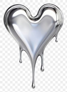 a silver heart shaped object with dripping liquid on the bottom, transparent background png