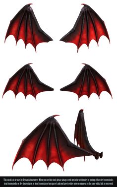 four red dragon wings are shown in three different positions, one is black and the other is red