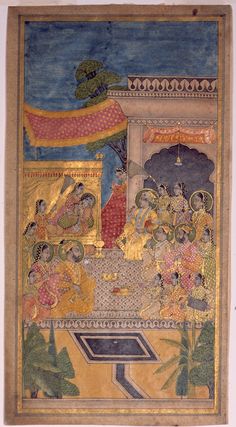 The marriage of Tana Shah in the Jalwa ceremony. Opaque watercolor and gold on paper, Court: Golconda, School: Deccani,  State/Province: Telangana, ca. 1679, From a manuscript on the history of Golconda (Hyderabad, in South India), this painting shows Tana Shah marrying the daughter of the Sultan. Arabic Painting, Indian Miniatures, Opaque Watercolor, Historical India, Sri Krishna