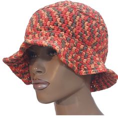 Chosen By Design, Chrocheted Bucket Hat, Very Soft And Flexible! 72% Coton, 28% Nylon. Crochet Boots, Design Accessories, Orange Brown, Brown Orange, Bucket Hat, Crochet Hats, Women Accessories, Orange, Hats