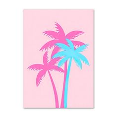 two palm trees against a pink background