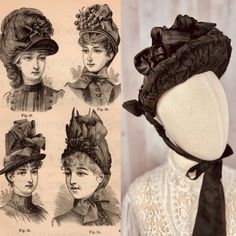 A rare piece indeed! Authentic late 1800s Victorian Mourning  Hat.   Antique Brim Bonnet Hat, with silk flower embellishments throughout the crown.  Please Note:  listing is for hat only, Edwardian clothing is sold separately.  MEASUREMENTS: Crown 4" 13" Diameter  Brim width 2.75"  Inner band/size 22"  CONDITION: fair-poor antique condition, priced accordingly. NOTABLE ISSUES: Dusty, shredding found within the silk ties and floral fabric. Could use some restoration/TLC.  As with most antique hats, you find condition issues including: dry/crispness in the fabric, shredding, and fading.  Feel free to message me if you'd like additional photos or if you have further questions. Inventory Note: This listing is one of many Victorian hats I have, be sure to take a peek in the shop if you'd like t Vintage Ceremonial Costume Hat With High Crown, Victorian High Crown Costume Hat, Victorian Cloche Hat For Vintage Events, Vintage Black Ceremonial Hat, Black Vintage Ceremonial Hat, Victorian Hat For Kentucky Derby, Victorian Costume Headpieces For Vintage Events, Vintage Costume Hats With Structured Crown, Victorian Black Hat For Weddings