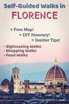 the cover of self - guided walks in florence, italy with text overlaying it