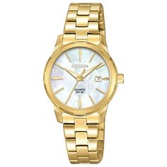 Citizen EU6072-56D Women's Quartz MOP Dial Yellow Gold Steel Watch Size: 28 mm.  Gender: unisex.  Age Group: adult. Vintage Gold Watch, Gold Watch Men, Two Tone Watch, Classic Gold, Gold Case, Steel Watch, Watches Jewelry