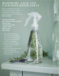 an advertisement for rosemary sage and lavender room spray