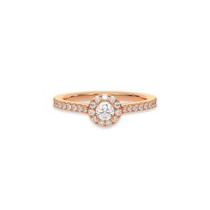 This rose gold Round Diamond Halo Engagement Ring is made with a round solitaire diamond set in a four-prong setting Rose Gold Round Cut Halo Ring, Rose Gold Halo Ring With Round Cut, Classic Rose Gold Cluster Ring With Halo Design, Classic Rose Gold Cluster Ring With Halo, Rose Gold Round Cut Halo Diamond Ring, Classic Rose Gold Halo Cluster Ring, Rose Gold Halo Cluster Ring With Round Cut, Rose Gold Diamond Cluster Ring With Halo, Rose Gold Halo Ring With Prong Setting