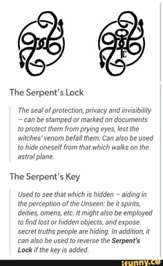 the serpent's lock symbol is shown in black and white, as well as an explanation