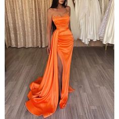 Orange Mermaid Prom Dress, Orange Evening Dresses, Orange Mermaid, Gaun Koktail, Bridesmaid Dresses Satin, Bridesmaid Dresses Strapless, Prom Dresses Long Mermaid, Mermaid Evening Gown, فستان سهرة