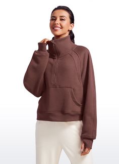 YOGA women's sweatshirts are refined with high-quality cotton blended fabrics and fleece lining, keeping you warm and comfortable in cold winter. With an oversized fit, a cozy funnel neck, and thumb holes, this sweatshirt maximizes pre- and post-practice comfort. Designed for daily outfit or lounging.  Feature & Fitting: 
 Designed for daily wear 
 Half-zip thick hoodies 
 Oversized fit, Waist length 
 Thumb holes, High collar 
 Kangaroo pocket, Zip garage 
 Fabric: 
 Premium thick cotton, f Thick Hoodies, Crz Yoga, High Neck Designs, Zip Hoodies, Sweatshirt Zipper, Half Zip Sweatshirt, Oversized Pullover, Pullover Hoodies, Jumper Shirt