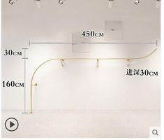 an image of a white room with some lights on the wall and measurements for each light