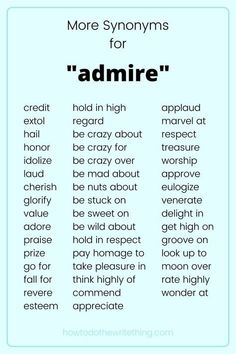 the words that describe admire are in different font styles and colors, including blue