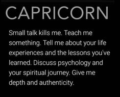 the caption for capricorn is shown in white text on a black background