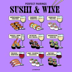 sushi and wine poster on purple background