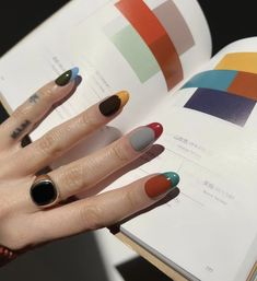 Colourful Short Nails, Different Coloured Nails, Color Combination Nails, Chaotic Nails, Nail Art Colourful, Terracotta Nails, Coloured Nails, Colourful Nails, Hello Nails