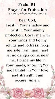 Psalm 91 Prayer for Protection  #prayer #psalm #jesus Pslam91 Prayer, Psalm 91:4, Inspirational Prayers For Women, Psalms 91 Wallpaper, Psalms 91 Prayer, Psalm Bible Verses, Psalm 91 Prayer Of Protection, Psalm For Protection, Psalm Prayers