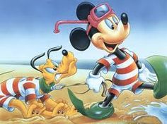 mickey mouse and pluto on the beach