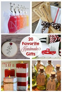 various handmade gifts are shown in this collage with the words 20 favorite handmade gifts