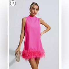 Add The Adorable Must-Have Hope Pink Feather Mini Dress! The Sleeveless Straight Style Design With A Half-High Collar Adds A Fashionable Sense Of Luxury. The Feathers Are Dotted Under The Dress, Which Looks Fluffy And Cute. Put On High Heels Or Boots To Create A Unique Look That Belongs To You. Dress Length: Approx 72cm Materials: 70% Polyester, 30% Cotton Gentle Dry Clean Only Model Is 5 Ft 74 And Wears Size S Feather Mini Dress, Glitter Wedding Dress, Bandage Midi Dress, Hot Pink Dresses, Pink Feathers, Floral Shirt Dress, Feather Dress, Puff Sleeve Dresses, Maxi Knit Dress