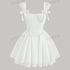 Never Worn. New With Out Tags Dresses Shein, Embroidered Ribbon, White Eyelet Dress, Shein Dress, Shein Dresses, Eyelet Dress, White Eyelet, Ribbon Tie, Lace Dress