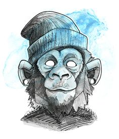 a drawing of a monkey wearing a hat