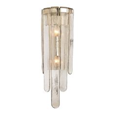 a glass and metal wall light with three lights