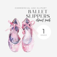 a pair of pink ballet shoes with the text, commercial use clipart ballet slippers elephant pack