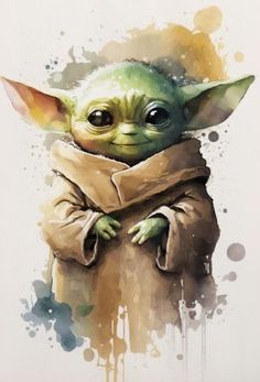 a painting of a baby yoda holding a blanket