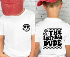 Birthday Dude Shirt, The Birthday Dude, Boy Birthday Shirt, Birthday Boy Shirt, Boys Birthday Tshirt, Funny Birthday, Cute Birthday Shirts Lismore Boutique's unisex t-shirts are made of premium quality ring-spun cotton. The garment Gildan Soft-Style fits perfectly and feels soft and comfortable. The colours of vinyl and the garment can be chosen according to your taste. Fabrication - Modern, fits perfectly. - Black, White, Maroon, Navy: 100% Combed Ringspun Cotton.  - Sport Grey: 90% Cotton, 10% Polyester - Dark Heather:  65% Polyester, 35% Cotton. - Non-toxic vinyl (see certification above). Delivery - Dispatch: 1-2 business days. - Royal Mail 1st Class shipping: aims to deliver in 1-3 days in Great Britain. - EU orders: 3-5 business days. Care - Do not wash for 24 hours for the first tim 7th Birthday Shirt Boy, Birthday Dude Shirt, 5th Birthday Shirt Boy, Birthday Tshirt Ideas Kids, 4th Birthday Shirt Boys, Cute Birthday Shirts, Birthday Group Shirts, Boy Birthday Shirt, Modern Fits