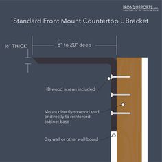 the standard mount mounting bracket is shown with measurements for each component and how to install it