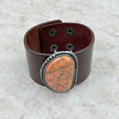 Natural Stone Leather Cuff Bracelet Leather Silver Bracelet, Stone Artwork, Leather Cuff Bracelet, Jewelry Bracelets Silver, Wire Wrapping Stones, Sticks And Stones, Southwest Style, Leather Cuffs Bracelet, Nature Bracelets