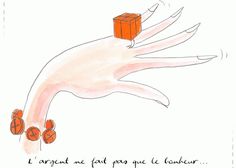 a drawing of a hand with an orange cube on it's tip and three balls in the palm