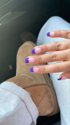 Purple French Tip Nails Square Short, Nail Ideas 2023 Purple, French Tip Dark Purple, Bright Purple French Tip Nails, Prom Nails Purple Dark, Dark Purple French Tip Nails Almond, Dark Purple French Tip Nails Acrylic, Purple French Nails Tips, Homecoming Nails Purple