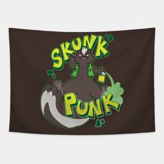 the skunkk ponk logo is shown on a brown background with green lettering