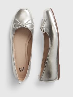 Ballet Flats | Gap Luxury White Ballet Flats, Ballet Flats 2022, Silver Ballet Flats Outfit, Ballet Flats Aesthetic, August Collage, Pink Gardens, Church Shoes, Wicked Costumes, Cut Shoes