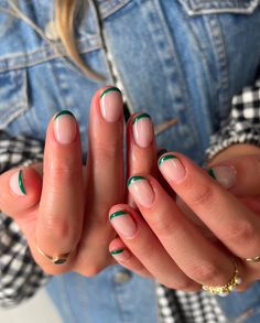 Nails With Two Short Ones, Mom Nails Short Fall, Fun French Tips Short Nails, Short Minimalist Nails Fall, Cute Nail Designs Gel Short, Short Fall Design Nails, Simple Designs Short Nails, Green Tip Nails Short, Short Nails Chrome French