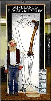 a man standing in front of a poster with a large long bone on it's back