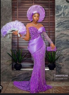 Rhinestone Formal Dress, Asoebi Bridal Styles, Purple Lace Styles, Styles For Lace Gown Asoebi, Gele Styles For Asoebi, Corset Gown Styles, Asobi Styles, Female Gown, Sunshine Makeup