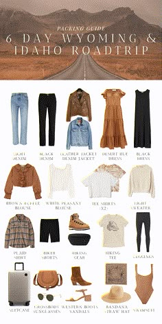 Chic Road Trip Outfit, Capsule Wardrobe 5 Day Trip, Western Style Capsule Wardrobe, Terracotta Capsule Wardrobe, 5 Day Capsule Wardrobe Packing Light, Road Trip Clothes Summer What To Wear, Fall Roadtrip Clothes, Idaho Summer Outfits, Capsule Wardrobe Western