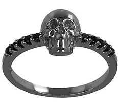 Showcase your bold, edgy style with this black spinel skull ring. From the Mistero Collection. Punk Black Rings For Halloween, Black Punk Rings For Halloween, Punk Black Ring For Halloween, Punk Style Black Skull Ring Gift, Gothic Black Skull Ring, Gothic Black Skull Ring For Halloween, Black Skull Print Ring, Formal Black Skull Jewelry, Black Skull Rings As Gift